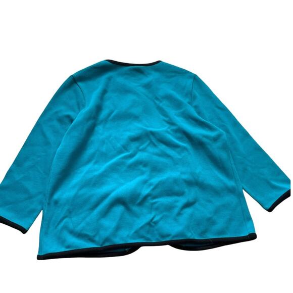 Bob Mackie Wearable Art Scallop Trim Cardigan Pockets New with Tags L Teal Blue - Picture 2 of 8